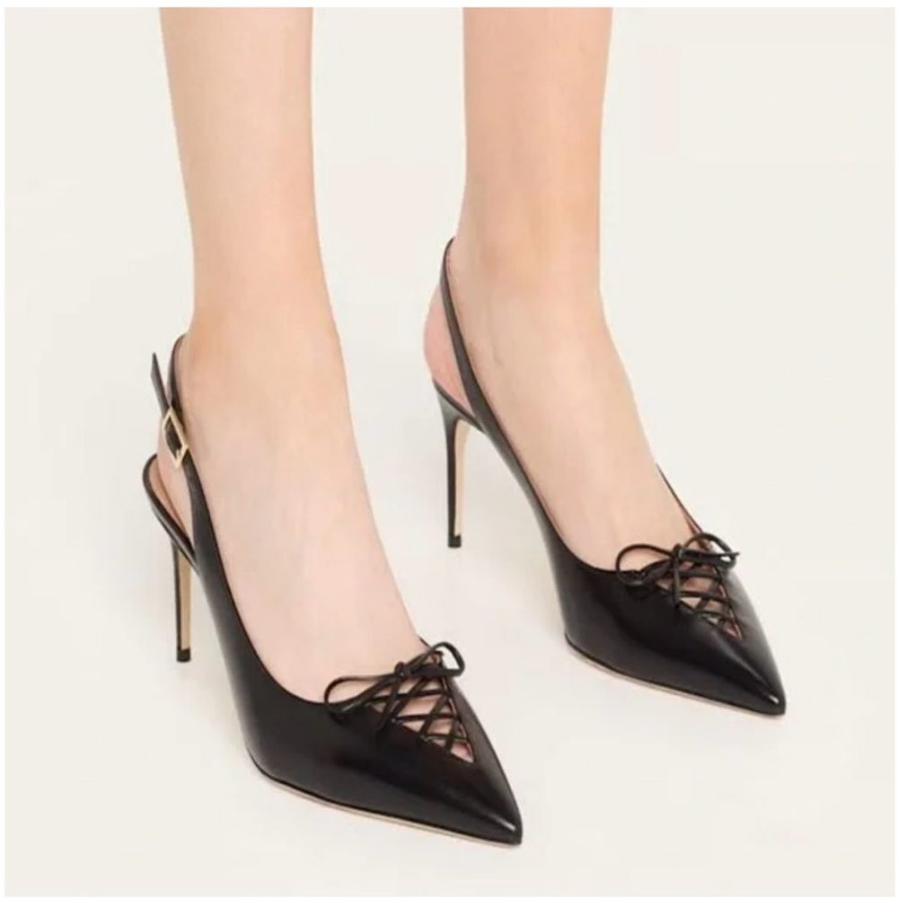 Malone Souliers Black Lace-Up Slingback Heels  $825 retail